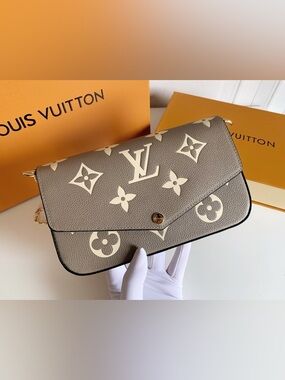 L v Taupe Monogram Canvas Envelope Crossbody with Gold Chain Strap